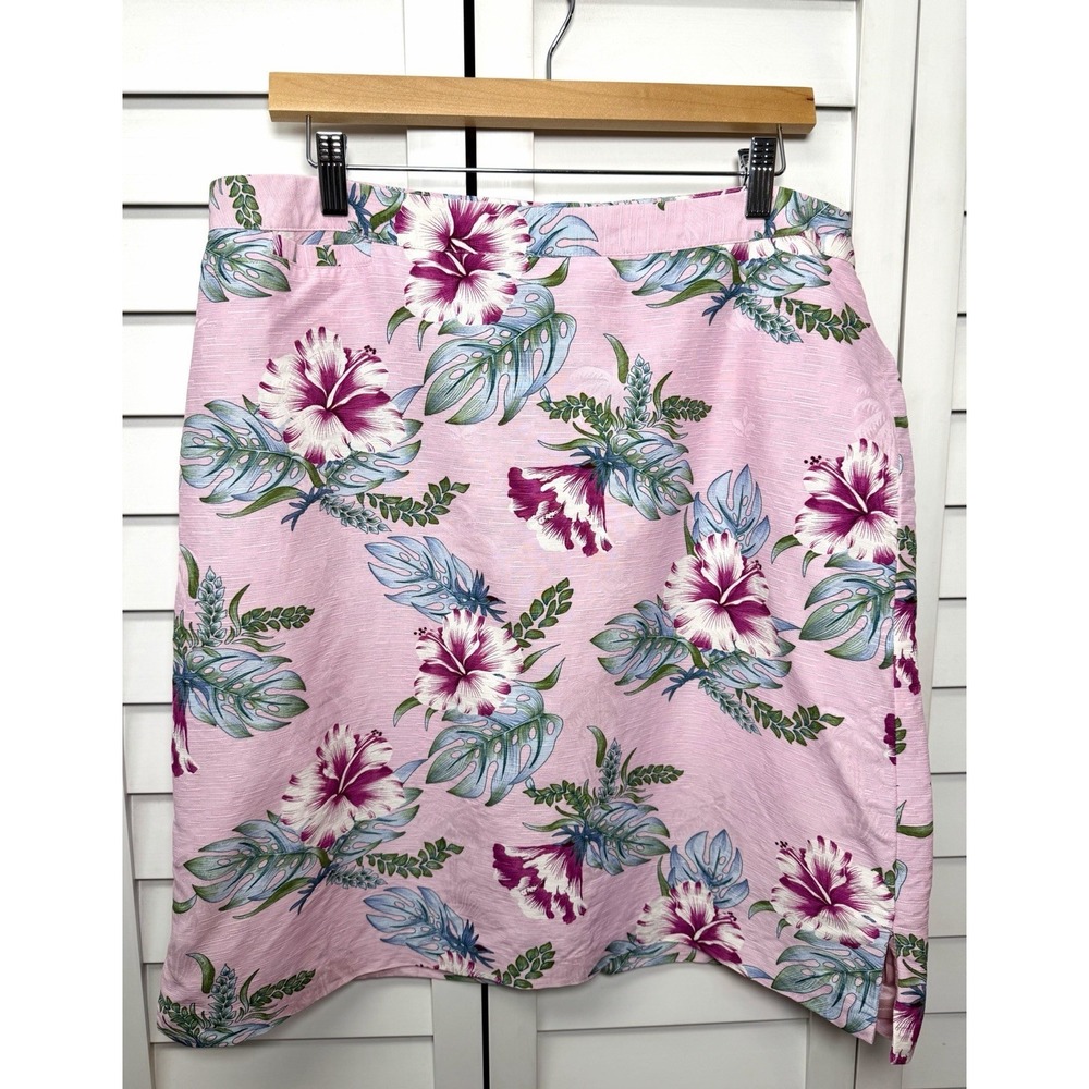 Bermuda Bay Tropical Hawaiian Silk Knee Length Skirt Resort Women's Size XL